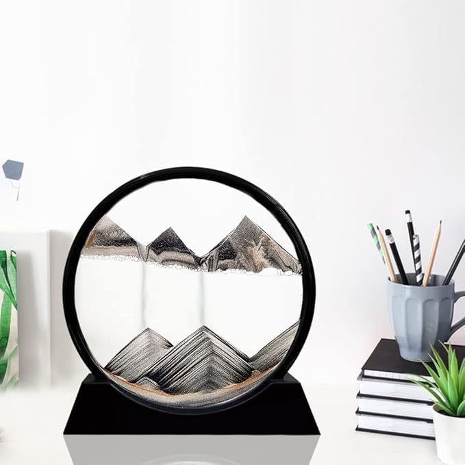 Image of Redvant Moving Sand Art Picture Glass Liquid Painting 3D Natural Landscape showpieces for Home Decor Antique Gifts for Kids Office Desktop Decoration Desk Table Decorative Items (Earth Grey)
