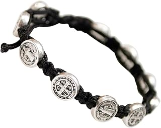 Saint Benedict Woven Bracelet | Patron Saint of Students and Europe | Adjustable Length | Ten St. Benedict Medal Beads | Durable Cord and Strong Construction | Choose from Black or Brown