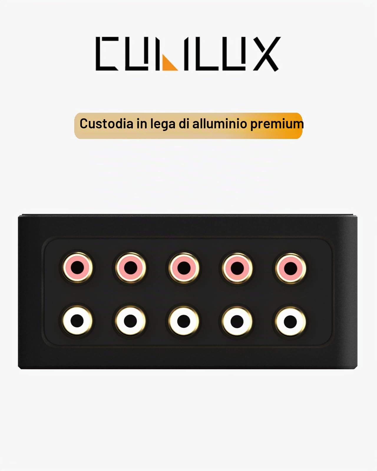 Cubilux AS-R1 Splitter Box Audio RCA a 4 Vie, Stereo a 4 Canali, Passivo in Lega di Alluminio (1 Ingresso 4 Uscite)