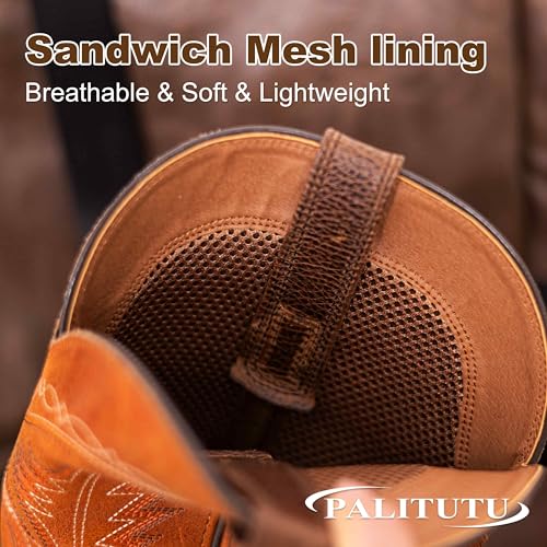 Image of Palitutu Men's Western Cowboy Boots, Fashionable Embroidered Full Grain Leather, Square Toe Pull-On, 4-Layer Composite Sole, Slip-Resistant Work & Riding Boots