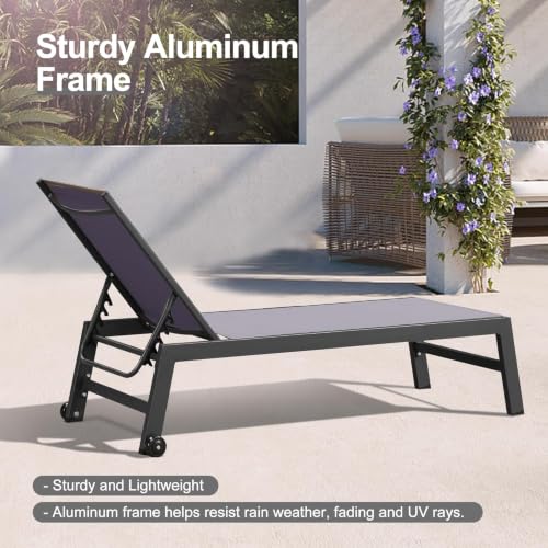 Image of PURPLE LEAF Pool Lounge Chairs Set of 2 with Wheels, Textilene Light Gray