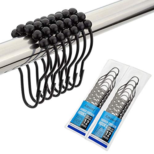 Amazer 2 Pack Shower Curtain Hooks Rings, Stainless Steel Rust-Resistant Shower Curtain Rings and Hooks-Set of 24- Matte Black