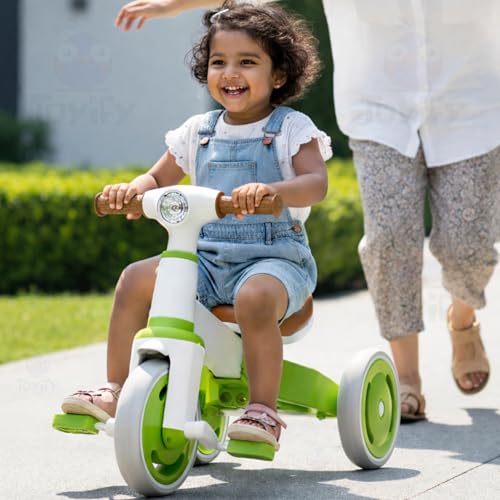 Image of 3-in-1 Toddler Tricycle & Balance Bike for Toddlers 1-3 Years, Easy-Assemble Baby Trike with Silent Wheels, Sturdy Safe Frame, Indoor & Outdoor Ride-On Bicycle for Boys & Girls (Green White)