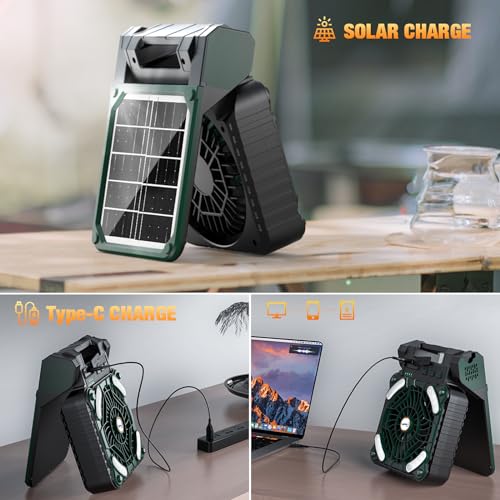 lynker-Portable-Camping-Fan-Solar-Powered-Fan-12800mAh-Rechargeable-Battery-Operated-Fan-with-LED-Lantern-4-Speeds-3-Timers-Outdoor-Tent-Fan-for-Camping-Travel-Fishing-Office-Home-Green