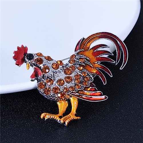 Image of Chicken Rooster Brooch Pin for Men Women Crystal Rhinestone Gold Plated Enamel Cute Hen Animal Ladies Fashion Personality Novelty Funny Lapel Pin Brooch