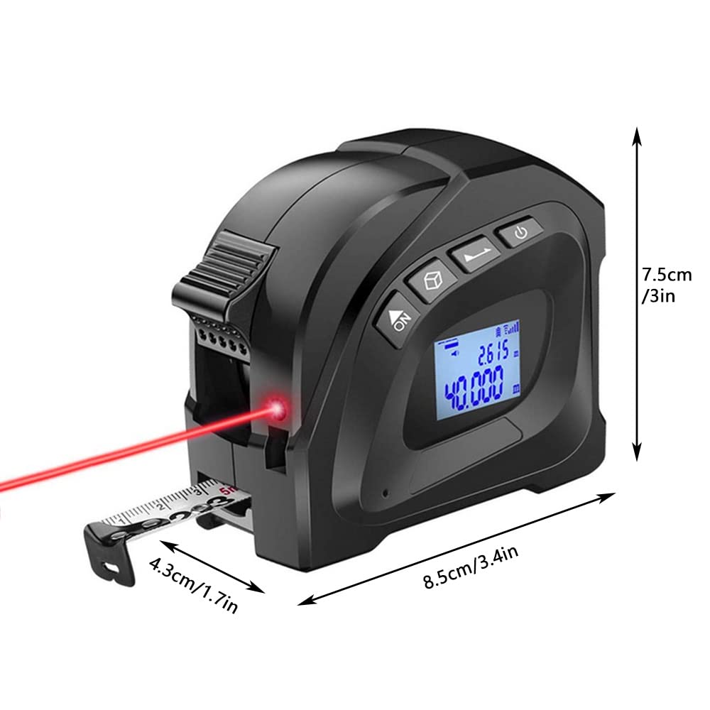Mètre à ruban laser numérique 2 en 1 avec écran LCD, mesure laser de 40 m, mètre ruban de 5 m, zone de mesure/volume/distance