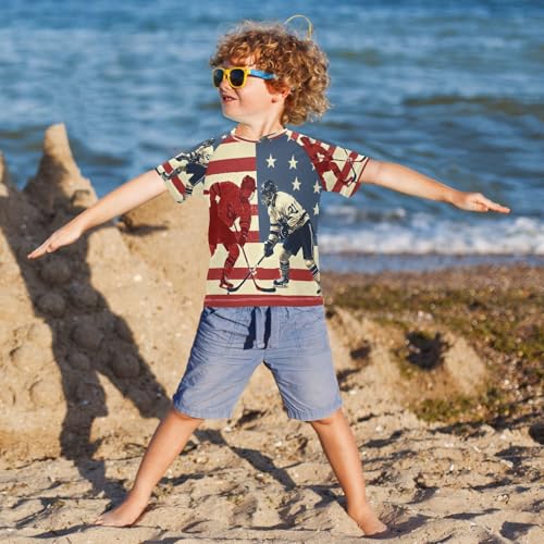 Boys Short Sleeve T-Shirts America Hockey Sport Rashguard Kids Swim Shirts Sun UPF 50+ Multicoloured3