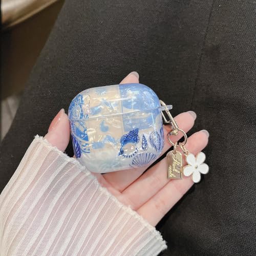 Image of MINSCOSE for Glitter AirPods 4 Case,Cute Shell Pattern Marine Life Design with Floral Keychain,Soft TPU Anti-Drop Shockproof Cover with Cleaner Kit for Women Girls for AirPods 4-Seashell