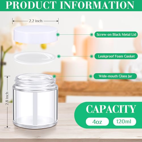 Image of Norme 24 Pcs 4 oz Glass Jars with Lids Cosmetic Jars, White, Clear