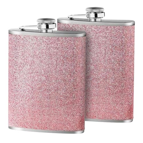 UJBVCX 2 Pezzi Fiaschetta Tascabile 8oz Fiaschetta Whisky Rosa Glitter Fiaschetta da Donna per Alcolici per Escursioni