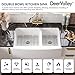 DeerValley Double Bowl White Kichen Sink 33 inch, Ceramic Apron Front Farmhouse Sink, Deep Drop-in Fireclay Undermount Large Sinks with Grid & Strainer