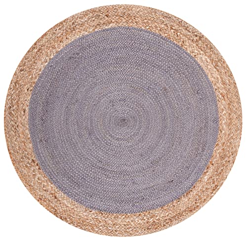 Image of Jute Round Rug Grey - 100 cm Handwoven Boho Braided Carpet, Natural Fiber Area Rug for Living Room, Bedroom, Dining & Patio - Eco-Friendly Durable Floor Mat