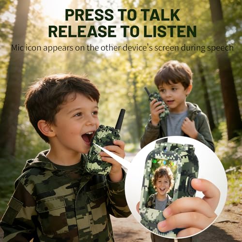 Image of Video Walkie Talkies for Kids, 2 Pack Camo 2 Way Radio Toys for 3-12 Year Old Boys, Long Range Handheld Walkie Talkie for Outdoor Camping Hiking, Best Birthday Gifts (Camo Green)