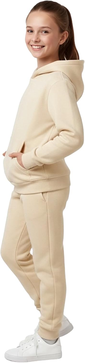 Boys Girls Tracksuit Set, 2-Piece Cotton Hoodie and Jogger Pants Outfit,Soft Casual Sweatsuit for Kids 2-16T (US, Age, 150, Beige)