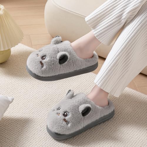 Baiyuruodie Cute Cat Slippers，Women and Men's Soft Plush Comfortable Non-Slip Animal Slippers4