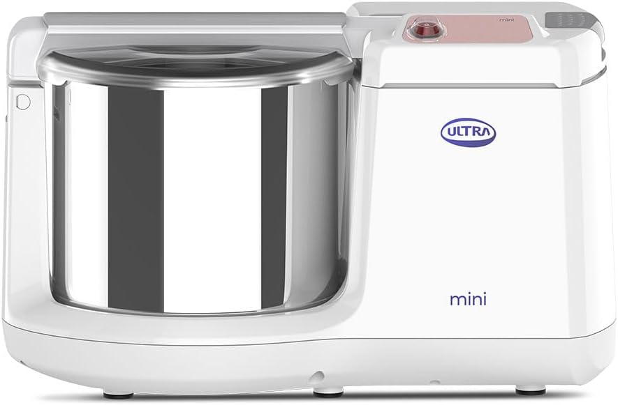 Ultra Mini 1.25 Litre Table Top Wet Grinder - White | Fast Grinding Conical Stones, 85W Power & 5 Years Warranty | AISI 304 Food-Grade SS Multi Utility Cylindrical Drum, Compact Design for Kitchen