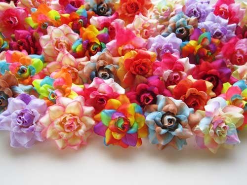 (100) Assorted Silk Roses Flower Head - 1.75" - Artificial Flowers Heads Fabric Floral Supplies Wholesale Lot for Wedding Flowers Accessories Make Bridal Hair Clips Headbands Dress