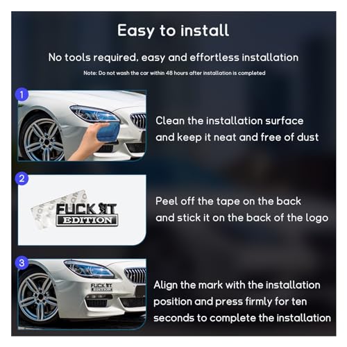 Image of Dickno 2PCS Fuck It Edition Emblem for Car, Auto Fender Bumper Decoration Stickers, Vehicle 3D Side Fender Rear Trunk Decal Badge, Universal Exterior Accessories for Car (Silver & Black+Black & White)