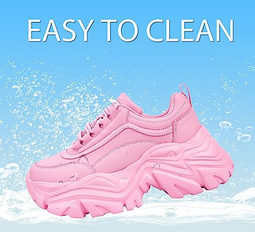 Image of K KIP WOK Chunky Sneakers for Women Fashion Platform White Leather Casual Dad Shoes Comfortable Wedge Walking Sport Sneakers