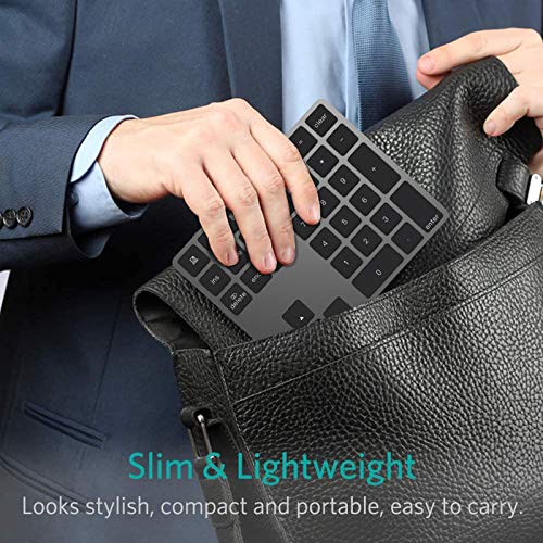 HoRiMe Bluetooth Number Pad, Rechargeable Wireless Numeric Keypad Slim 34-Keys Aluminum Number Keypad External Data Entry Compatible for Laptop