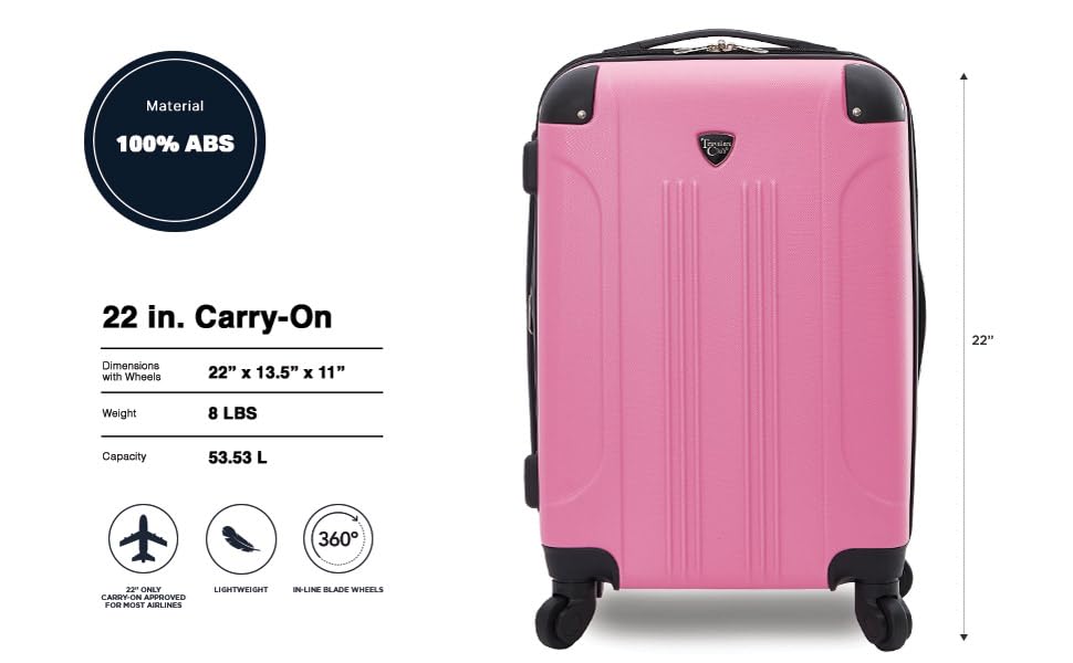Image of Travelers Club Chicago Hardside Expandable Spinner Luggages, Hot Pink, 20 inch Carry-On, HS-20720-EX-690N