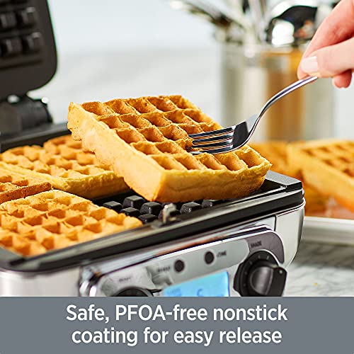 All-Clad Electric Stainless Steel Waffle Maker 4 slice, Digital screen and audible beep alert 7 Browning Levels, Square, Belgium Waffle, Removable Plates, Dishwasher Safe Silver by All-Clad - Image 4