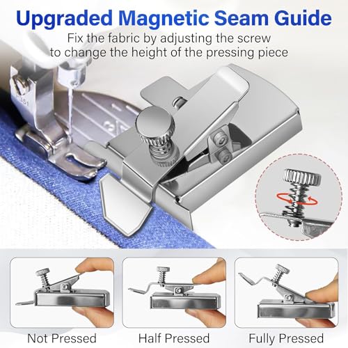 Magnetic Seam Guide for Sewing Machine, Magnetic Sewing Guide with Clip, Multifunctional Ruler, Hemmer Guide, Seam Guide, Hem Guide for Walking Foot Sewing Machine