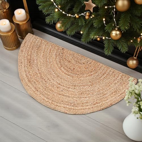 Tapete de yute natural semicircular hecho a mano 18x36 pulgadas miniatura 3