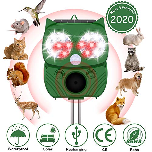 Preisvergleich Produktbild GIANOLUC Katzenschreck Tiervertreiber, 5 Modus Hochleistung Breite Abdeckung Ultraschall Tiervertreiber Solar, Wasserdicht Einstellbarem Solarbetriebener Repeller für Katzen, Vögel, Waschbären, Hunde