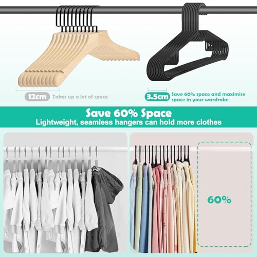 ZUPAPJO 20 Stück Kleiderbügel Platzsparend, Kleiderbügel Kunststoff, Bügel Schwarz, Ultradünne Bügel, Hangers Clothes mit Haken, für alle Arten von Kleidung Geeignet, Klassisch und Minimalistisch