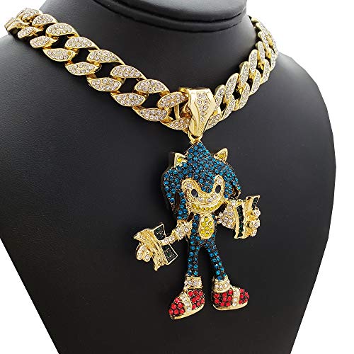 Hip Hop Fashion Lab Diamond Super Sonic Pendant & 18" Full Iced Cuban Choker Necklace2