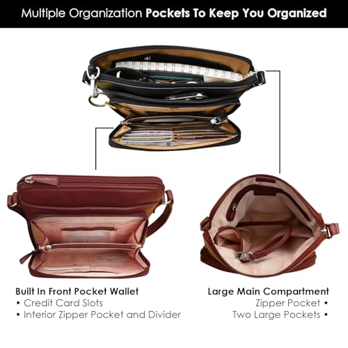 Image of ili New York Genuine Leather Crossbody Bags for Women - Premium RFID Blocking Shoulder Bag Organizer with Adjustable Strap