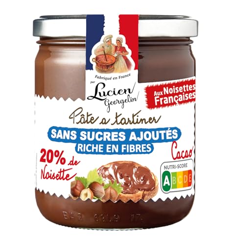 Lucien Georgelin Pate à tartiner 20% Noisette chocolat SANS SUCRES AJOUTÉS le bocal de 400g NUTRISCORE A