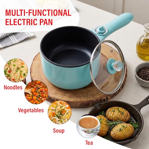 Image of Hilton Electric Pan Upgraded, Non-Stick Saute Pan, 1L Mini Electric Pot for Maggie, Cheese, Stir Fry, Roast, Steam with Power Adjustment, Perfect for Rice, Ramen, Steak, Egg Travell (Blue)