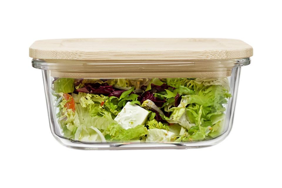 JS Gourmet 2 Pcs Square Glass Food Storage Containers 27.05oz (800 ml), Airtight, Leakproof Bamboo Lid, Meal Prep Container Set - Microwave and Refrigerator Safe