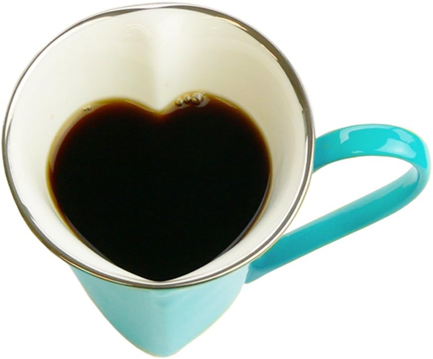 WAGOKOROYA 0.1" Thickness Japanese Romantic Artwork Fine Bone China Heart Mug/Heart Cup in an Exquisite Gift Box for Birthday/Anniversary/Wedding, Aqua, 7.8 OZ, Height 3.7" Diameter 3.3"