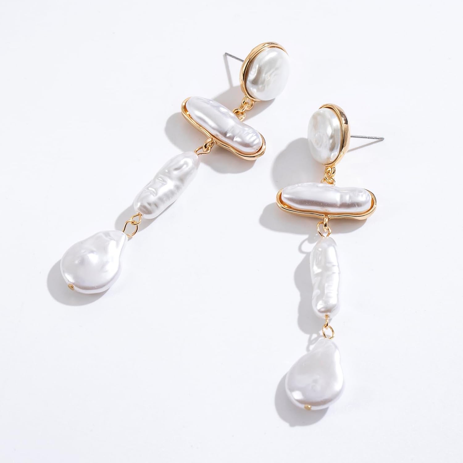 Statement Pearl Dangle Earrings,Gold and Large Pearl,Luxury Chandelier Organic Style Earrings - Image 7
