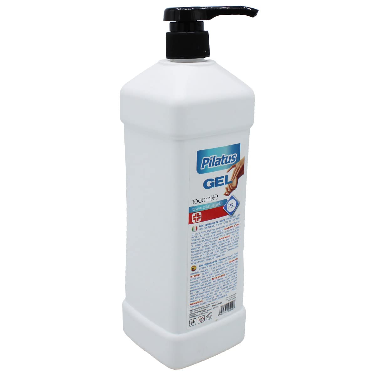 6x Gel Igienizzante Mani Pilatus 1 L 75% Alcol disinfettante