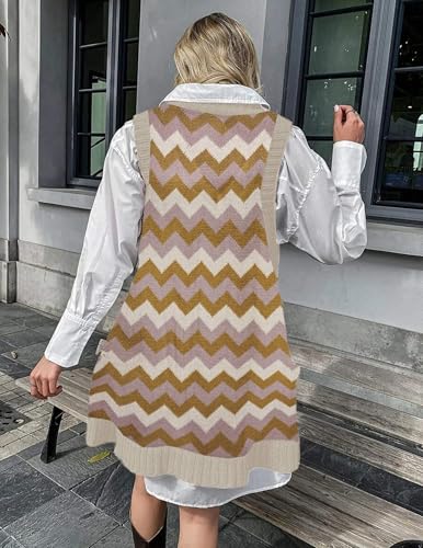 Image of Zeagoo Womens Sweater Vest Dress Pattern Knitted Pullovers Sweaters V Neck Tank Sweater Dress with Pockets