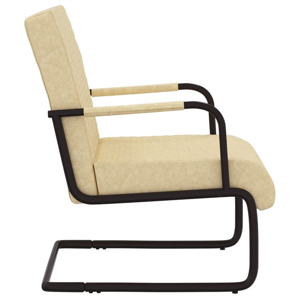 Krzesło na płozach, kremowe, sztuczna skóra z metalowym stelażem, tapicerowane podłokietniki i oparcie, 64,5 x 77 x 88,5 cm, ergonomiczne do salonu, biura, dla gości, wypoczynku