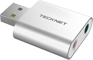 TECKNET USB Audio Adapter External Stereo Sound Adapter Aluminum with 3.5mm Speaker/Headphone and Microphone Jacks For Windows and Mac, Plug and Play, No drivers Needed