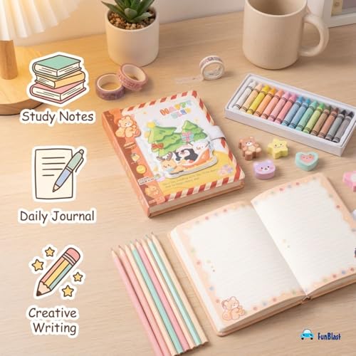 Image of FunBlast Diary for Girls - Christmas Kawaii Diary with Puffy Buckle Lock, Journal Diaries for Girls, Notepad for Students Stationary Items, Birthday Gifts (112 Sheets) (Tree)