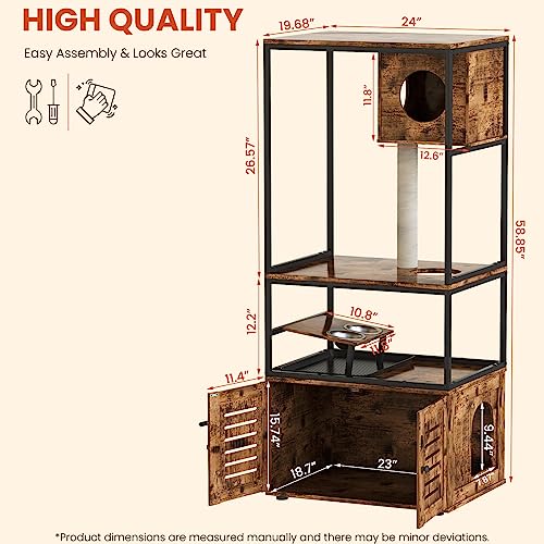 image for AWQM Large Cat Litter Box Enclosure,3 Level Cat Tree Tower with Elevat