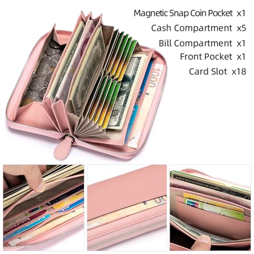 Image of RFID Blocking Womens Zipper Wallet Leather Large Capacity Billfold Clutch Zip Around Wallets for Women