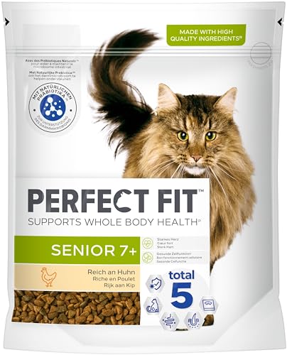 PERFECT FIT Senior Trockenfutter für ältere Katzen ab 7 Jahren - Huhn, 750g (6 Beutel)