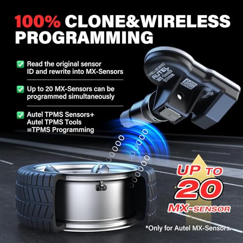 Autel TPMS Sensor MX Sensor, Tire Pressure Sensor Dual Frequency (315MHz + 433MHz), Press-in OE Sensors Programmable by TS408S TS508 TS508WF TS608 MP900TS MS906PRO-TS (Metal Valves, Set of 4)