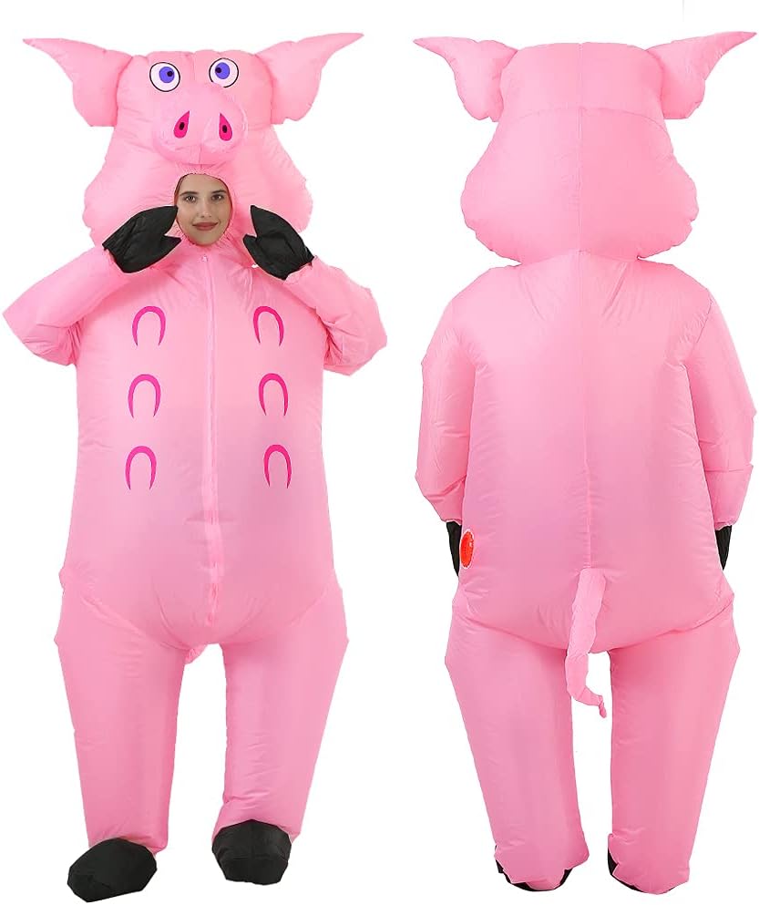 JASHKE Inflatable Pig Costume - Adult Pink Pig Blow Up Costume