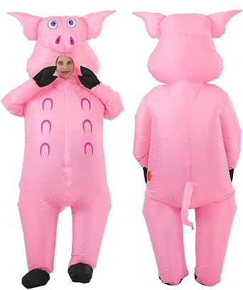 JASHKE Inflatable Pig Costume Adult Blow up Pink Pig Full Body Suit Fancy Dress for Adult Halloween Costumes1Pcs