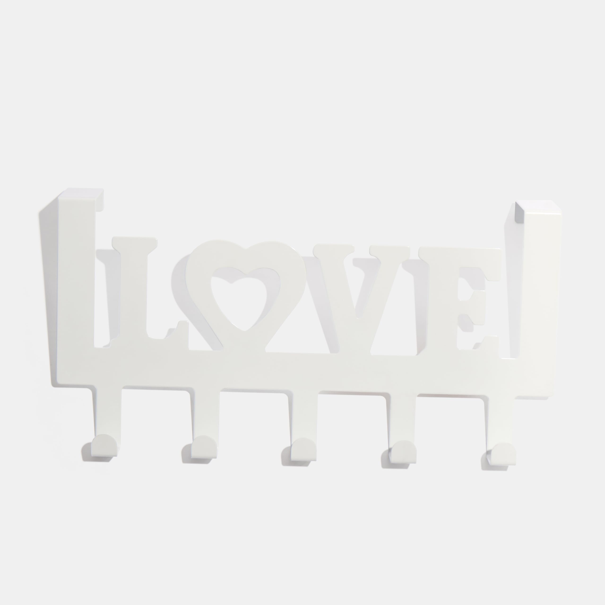OHS Over The Door Hook, Love Metal Over Door Towel Rack Doors Hanger White Decorative Space Saving Coat Hanger 5 Hooks for Hanging Clothes Coat Towel