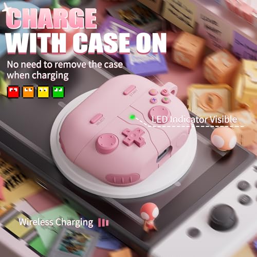 Image of Game Case for Samsung Galaxy Buds 3 FE(2025) & Galaxy Buds 3 Pro Case(2024),Silicone Classic Game Player Design with 3D Button Case Cover for Buds Pro 3 for Men with Cleaner Kit-Pink